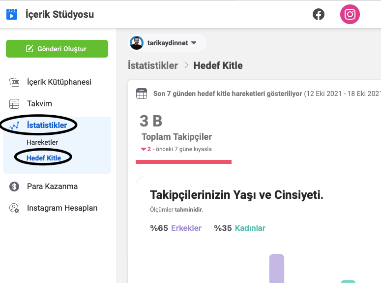 Eski Creator Studio arayüzünde İstatistikler altındaki Hedef kitle bölümü